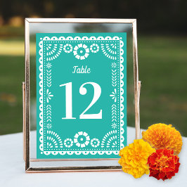 Colorido Aqua Papel Picado Número de Mesa Boda