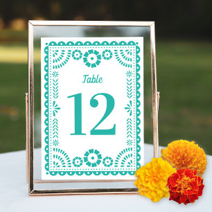 Colorido Aqua Papel Picado Número de Mesa Boda