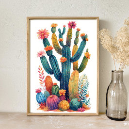 Colorido arte de cactus del desierto del Boho