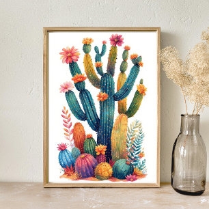 Colorido arte de cactus del desierto del Boho
