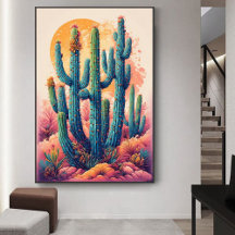 Colorido arte de cactus del desierto del Boho