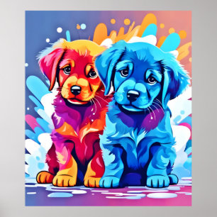 Colorido arte de la pareja de cachorros