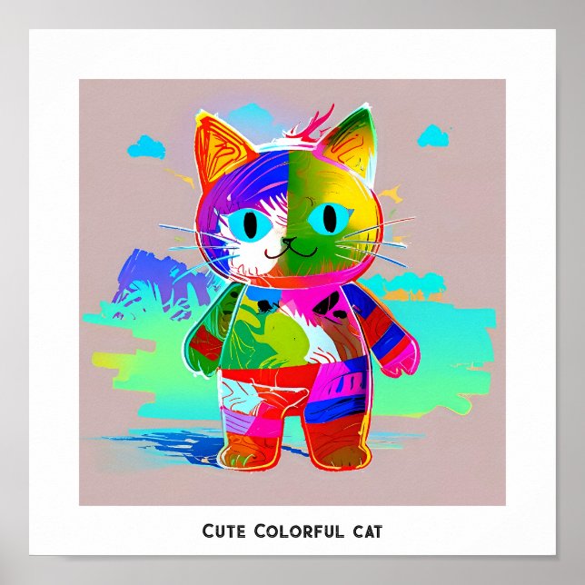 Colorido arte pop abstracto lindo gato (Frente)