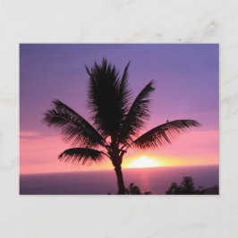Colorido atardecer hawaiano y postal palma