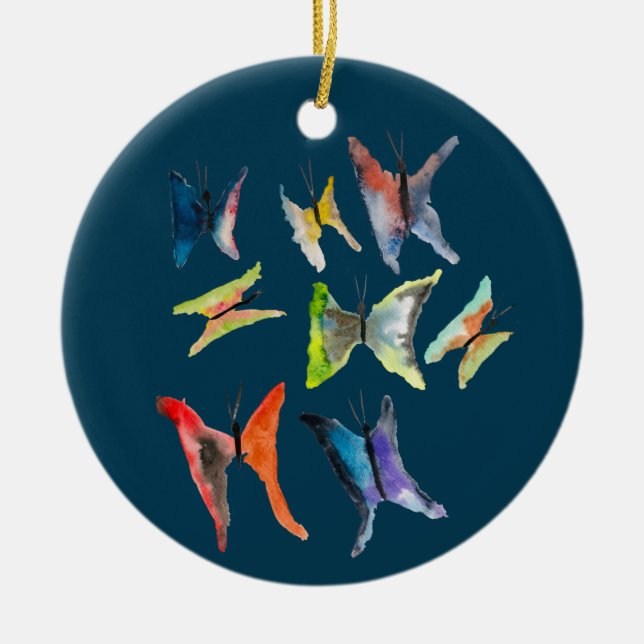 Colorido color agua mariposas adorno cerámico (Frente)