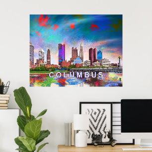 Colorido Columbus Ohio Skyline Resumen de arte