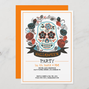 Colorido cráneo retro Invitación a la fiesta de Ha