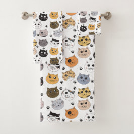 Colorido Cute Funny Cats & Paw Pattern