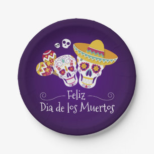 Colorido Día de los Muertos   Plato de papel