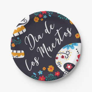 Colorido Día de los Muertos Plato de papel