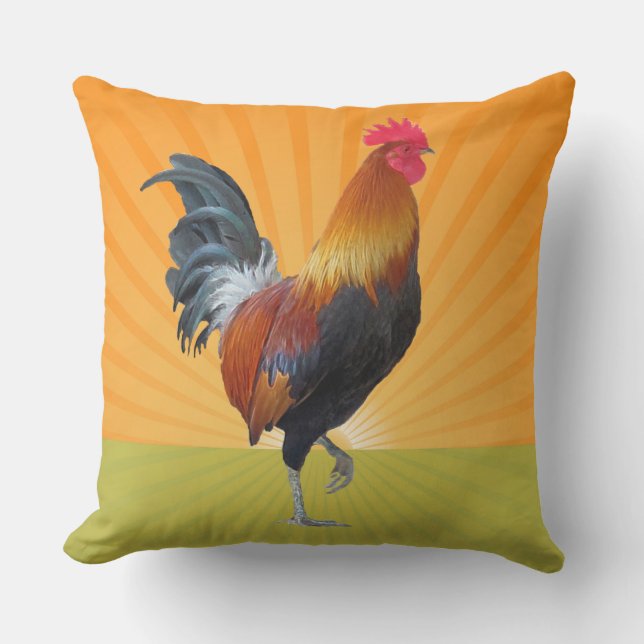Colorido diseño de gallo de trama almohada exterio (Anverso)