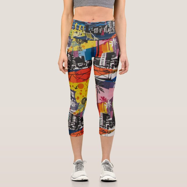 Colorido diseño de graffitis Leggings Capri (Anverso)