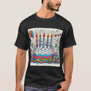 Colorido Doodle Birthday Cake Design Mens camiseta