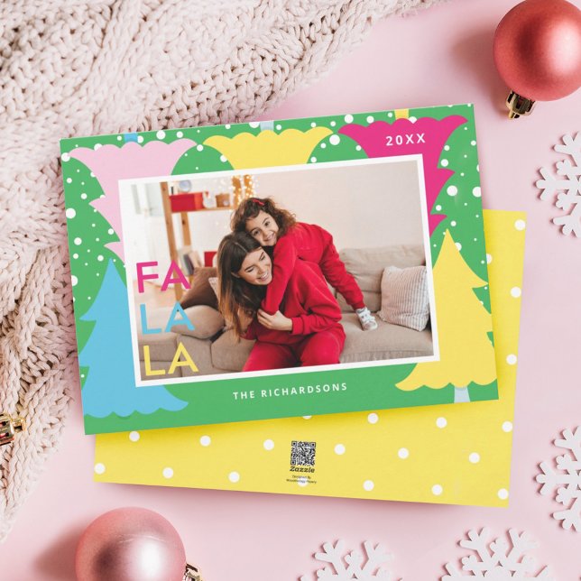 Colorido FA La Neon Fun Árbol de Navidad (Colourful FA LA Neon Fun Christmas Tree Photo Holiday Card)