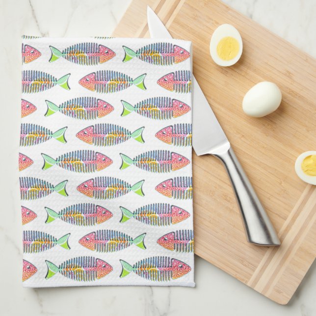 Colorido Fish Skeleton Kitchen Toalla (Doblado Cuarto)