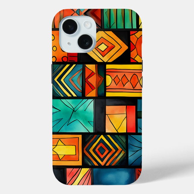 Colorido Funda de iPhone African Print 15 Pro (Reverso )