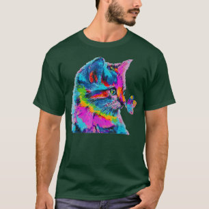 Colorido gato y mariposa camiseta lindo Mascota ga