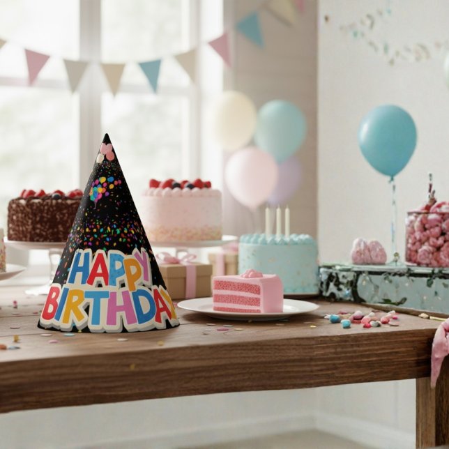 colorido gorra de fiesta de cumpleaños negro (Subido por el creador)