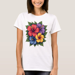 Colorido hibiscus flora camiseta femenina