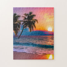 Colorido Jigsaw Puzzle Watercolor Beach Sunset