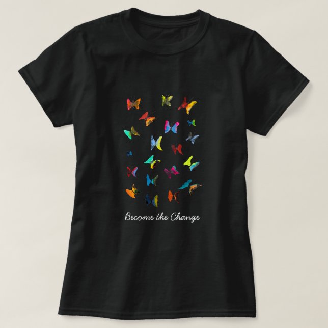 Colorido lema de las mariposas color agua camiseta (Diseño del anverso)