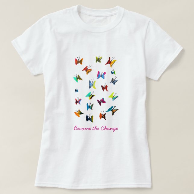Colorido lema de las mariposas color agua camiseta (Diseño del anverso)