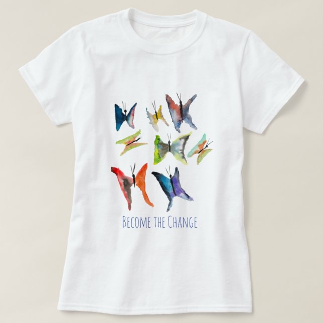 Colorido lema de las mariposas color agua camiseta (Diseño del anverso)