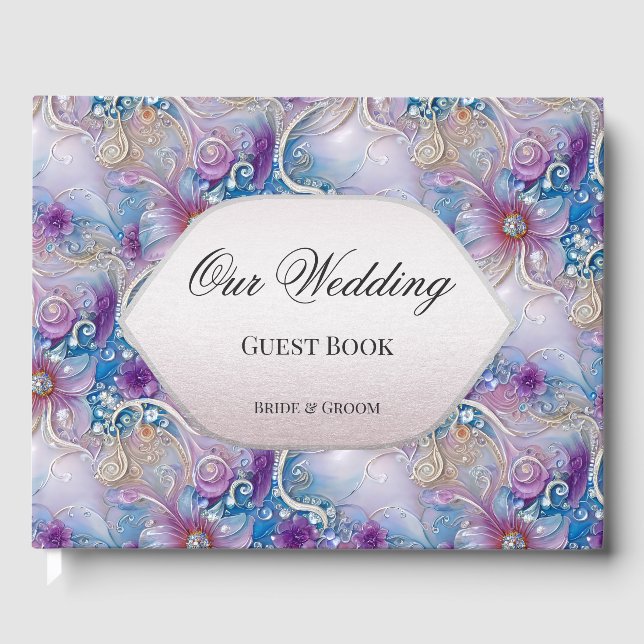 Colorido libro de invitados de Floral Pearly Gems (Anverso)