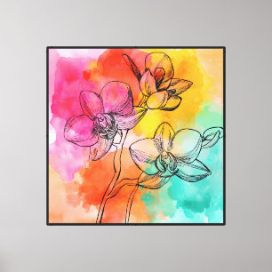 Colorido lienzo de arte de la línea orquídea