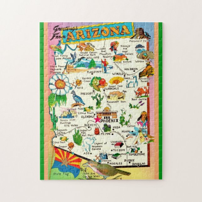 Colorido mapa de Arizona 11x14 rompecabezas (Vertical)