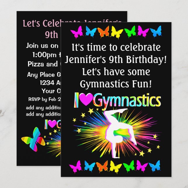 COLORIDO ME ENCANTA LA INVITACIÓN GIMNASTICA (Anverso / Reverso)