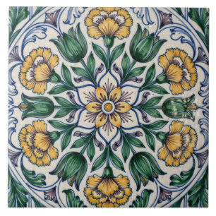 Colorido Medallón de Tulipán en Azulejo Portugués