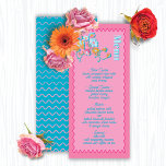 Colorido menú de bordado de mod<br><div class="desc">Menús Boda del Bordado del Mod. Flores de bordado dibujadas a mano en colores pastel bonito con fondo rosa y el fondo azul con líneas de acurrucarse. Un gran ambiente de arte folclórico y perfecto para una pareja boho, moderna, atrevida, fiesta, jardín o artista. Ilustracion dibujado a mano por McBooboos....</div>