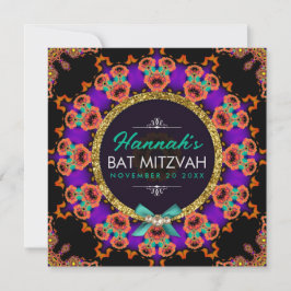Colorido Naranja morado Bat Mitzvah Invitación