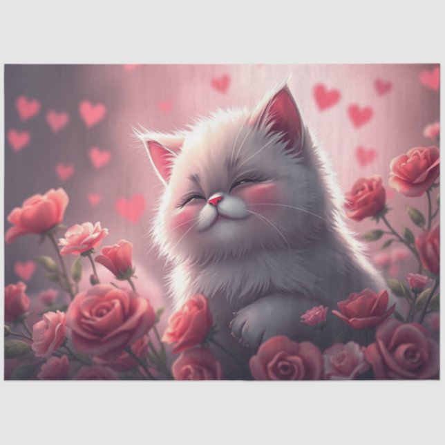 Colorido papel de tejidos de gatos románticos (Anverso)