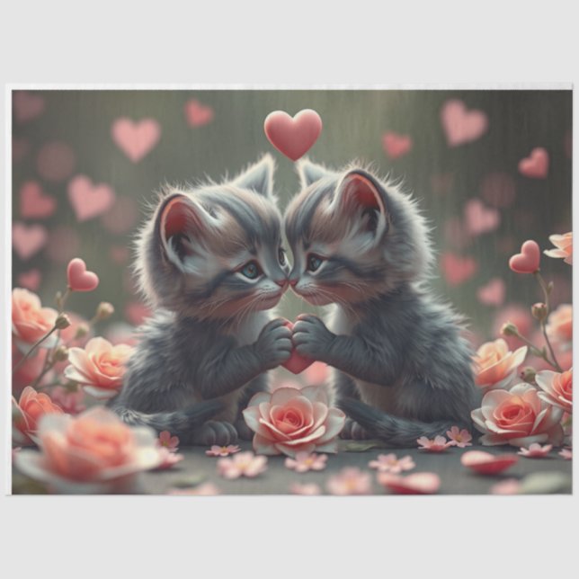 Colorido papel de tejidos de gatos románticos (Anverso)