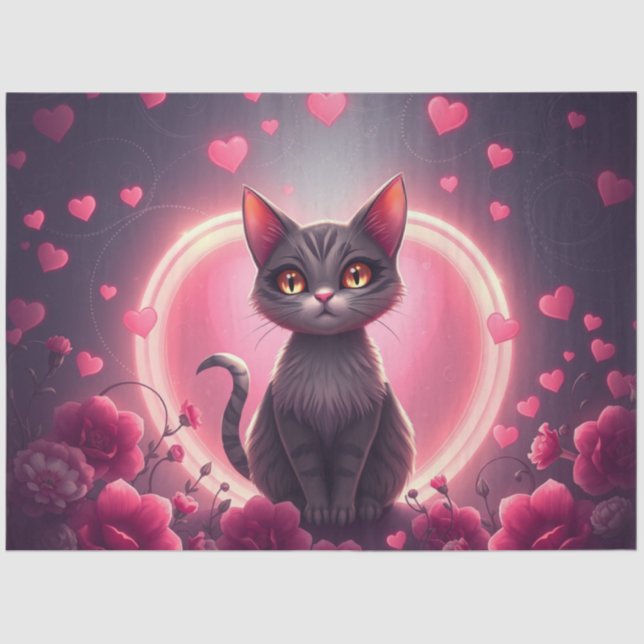 Colorido papel de tejidos de gatos románticos (Anverso)