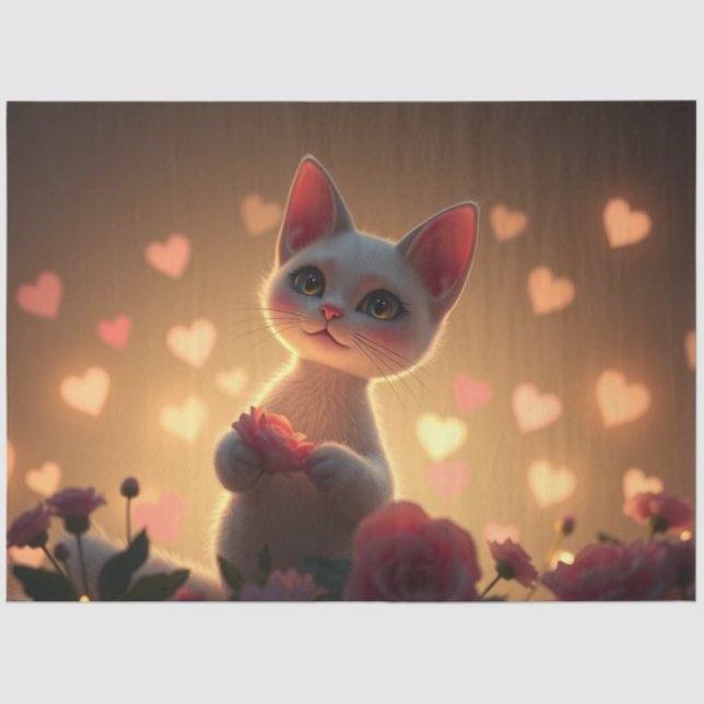 Colorido papel de tejidos de gatos románticos (Anverso)