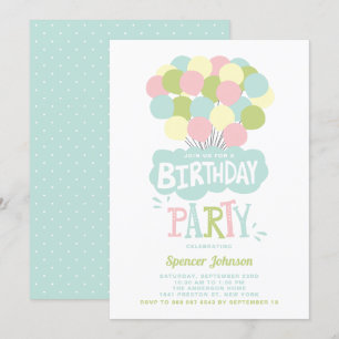 Colorido Pastel Balloons Niños Invitación al cumpl