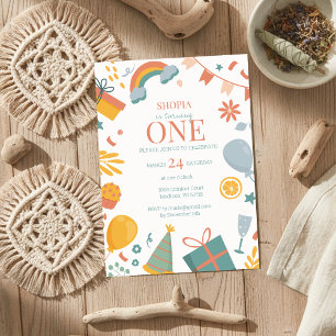 Colorido Pastel Doodle Invitación de cumpleaños 1.