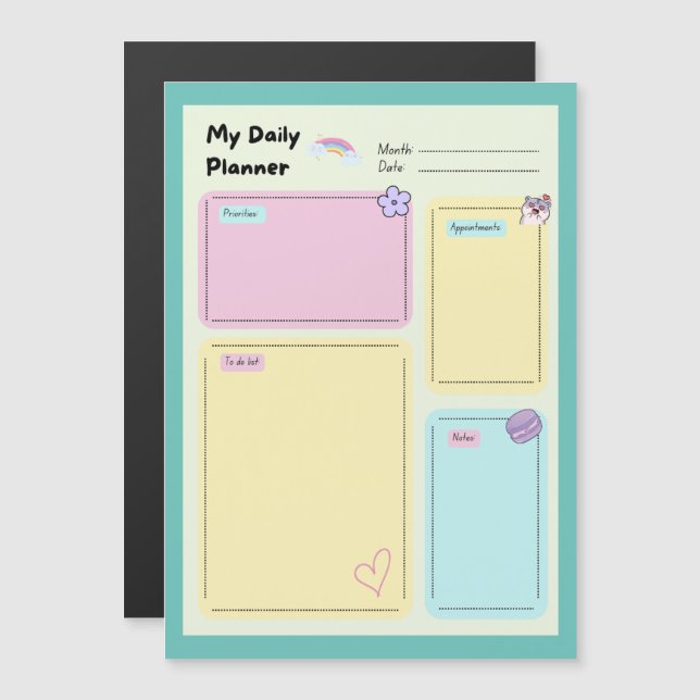 Colorido Pastel Kawaii Cute Daily Planner (Anverso/Reverso)