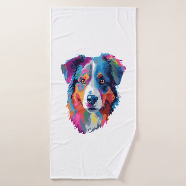 Colorido perro pastor australiano (Toalla de baño)