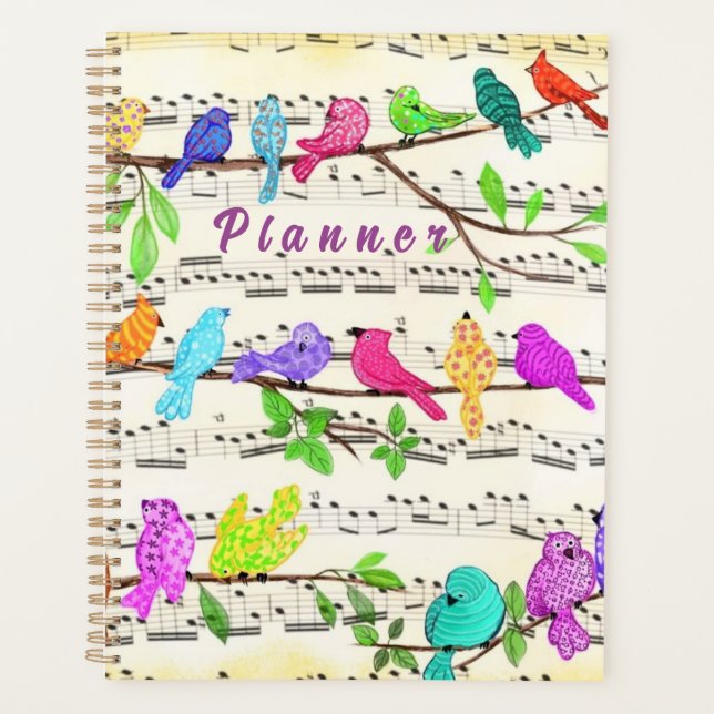 Colorido planificador de aves musicales (Anverso)