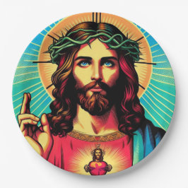 ¡Colorido plato de papel de Jesús!