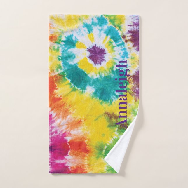 Colorido Rainbow Tie Dye Nombre personalizado Mejo (Toalla de mano)