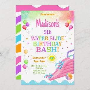 Colorido Rainbow Waterslide Invitación de cumpleañ