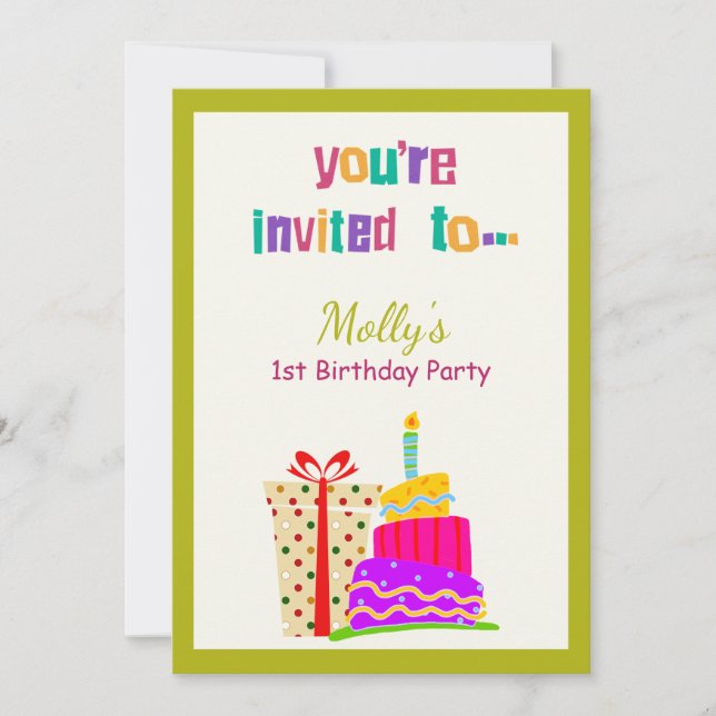 Colorido Regalo de Pasteles Invitación a la Fiesta (Anverso)