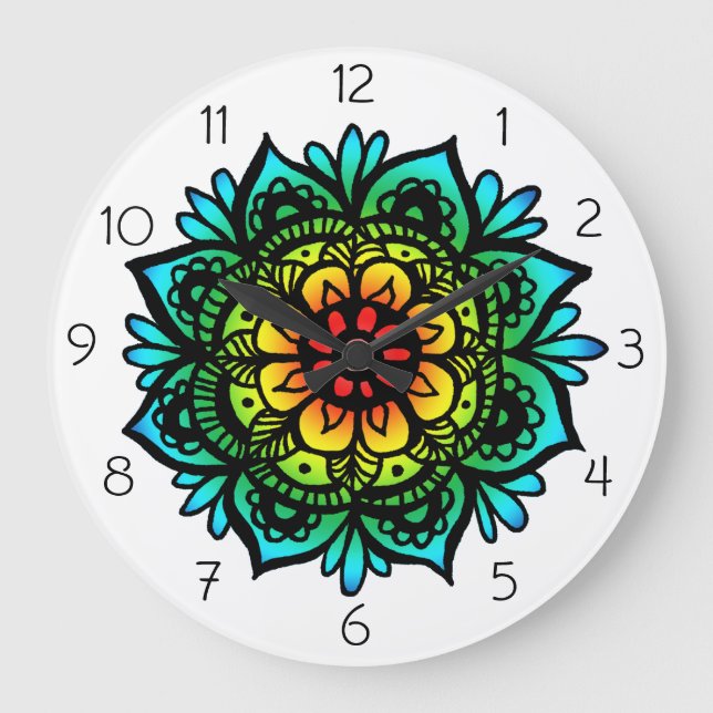 Colorido reloj de pared Mandala (Anverso)