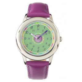 Colorido reloj verde morado rosado