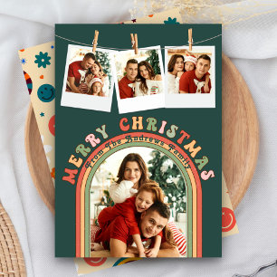 Colorido Retro Groovy Navidad 4 Fotos Verde